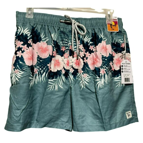 Mens The Endless Summer Sz XL Swim Board Trunks Tropical Floral Sage Teal Pink - Picture 1 of 6
